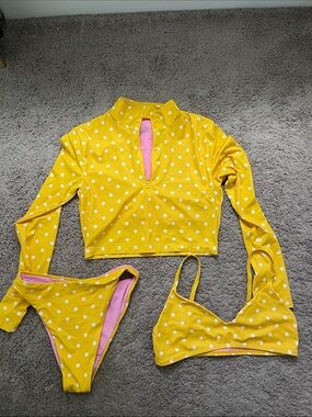 Jolyn Yellow Poka Dot Swim Top and Bottom